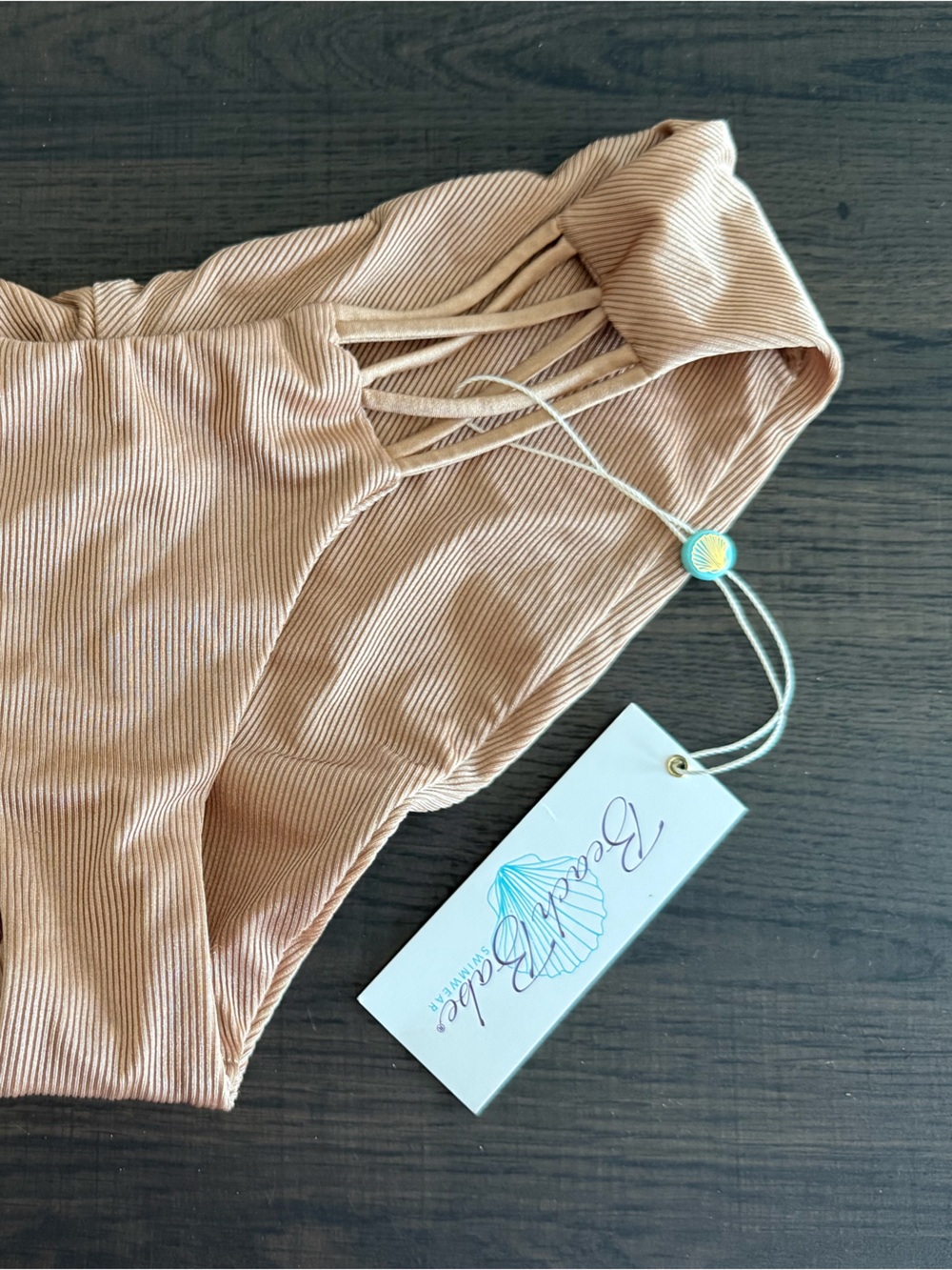 Beach Babe Ribbed Bikini Bottom in champagne/nude